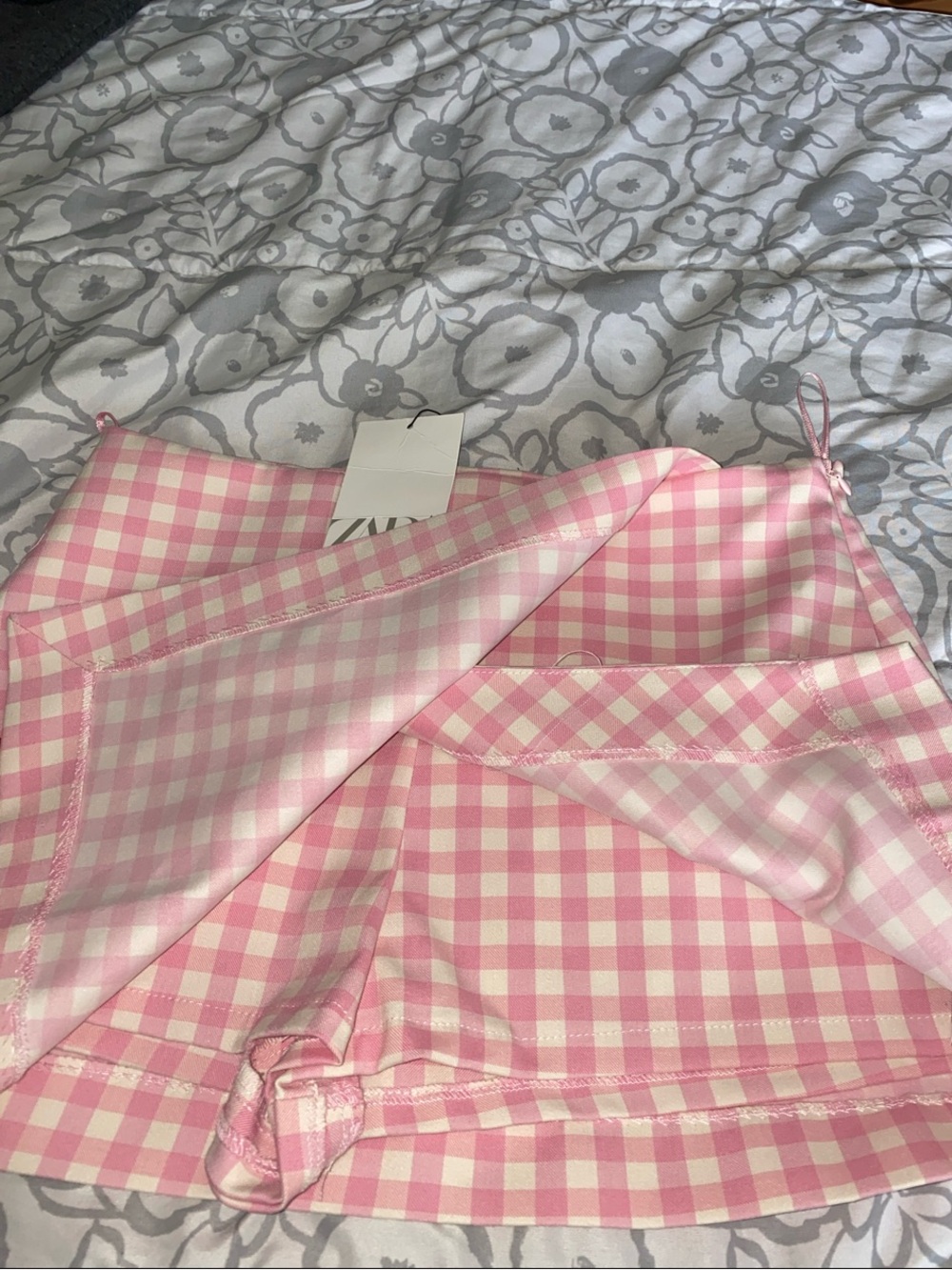Zara Pink and White Gingham Mini Skirt - Picture 4 of 4